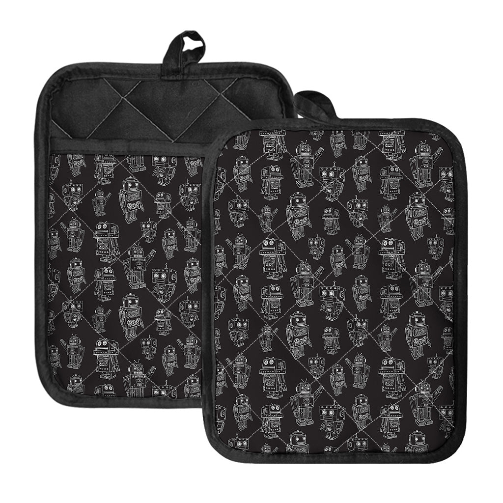 Black And White Robot Pattern Print Pot Holders With Pocket