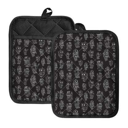Black And White Robot Pattern Print Pot Holders With Pocket