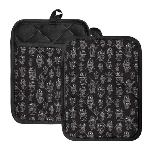 Black And White Robot Pattern Print Pot Holders With Pocket