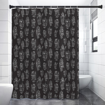 Black And White Robot Pattern Print Premium Shower Curtain