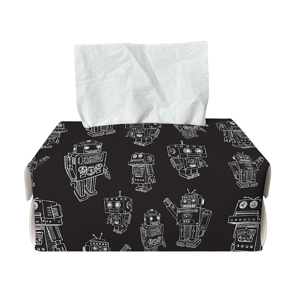 Black And White Robot Pattern Print Rectangle Tissue Box Cover