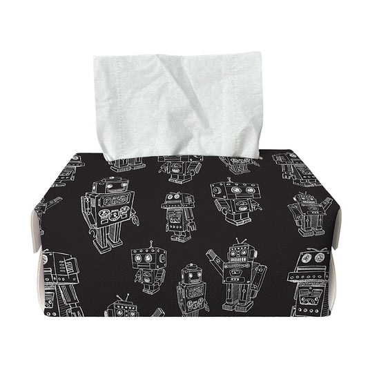 Black And White Robot Pattern Print Rectangle Tissue Box Cover