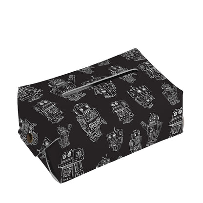 Black And White Robot Pattern Print Rectangle Tissue Box Cover
