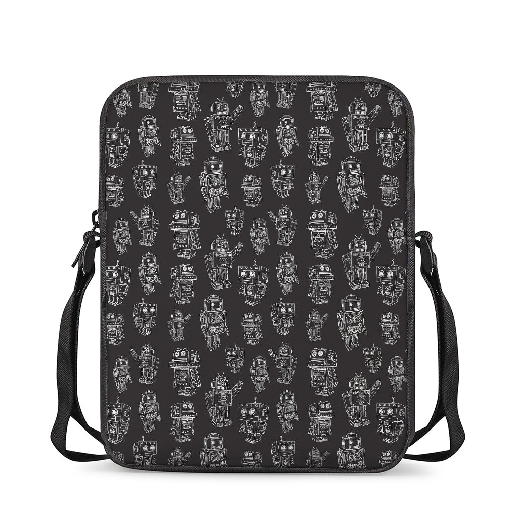 Black And White Robot Pattern Print Rectangular Crossbody Bag