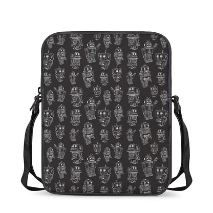 Black And White Robot Pattern Print Rectangular Crossbody Bag