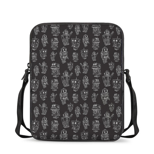 Black And White Robot Pattern Print Rectangular Crossbody Bag