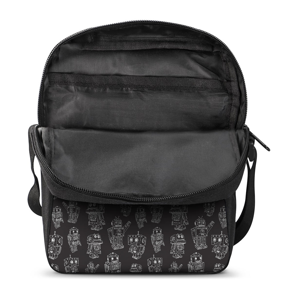 Black And White Robot Pattern Print Rectangular Crossbody Bag