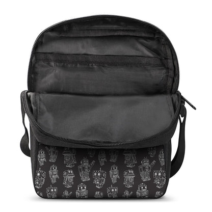 Black And White Robot Pattern Print Rectangular Crossbody Bag