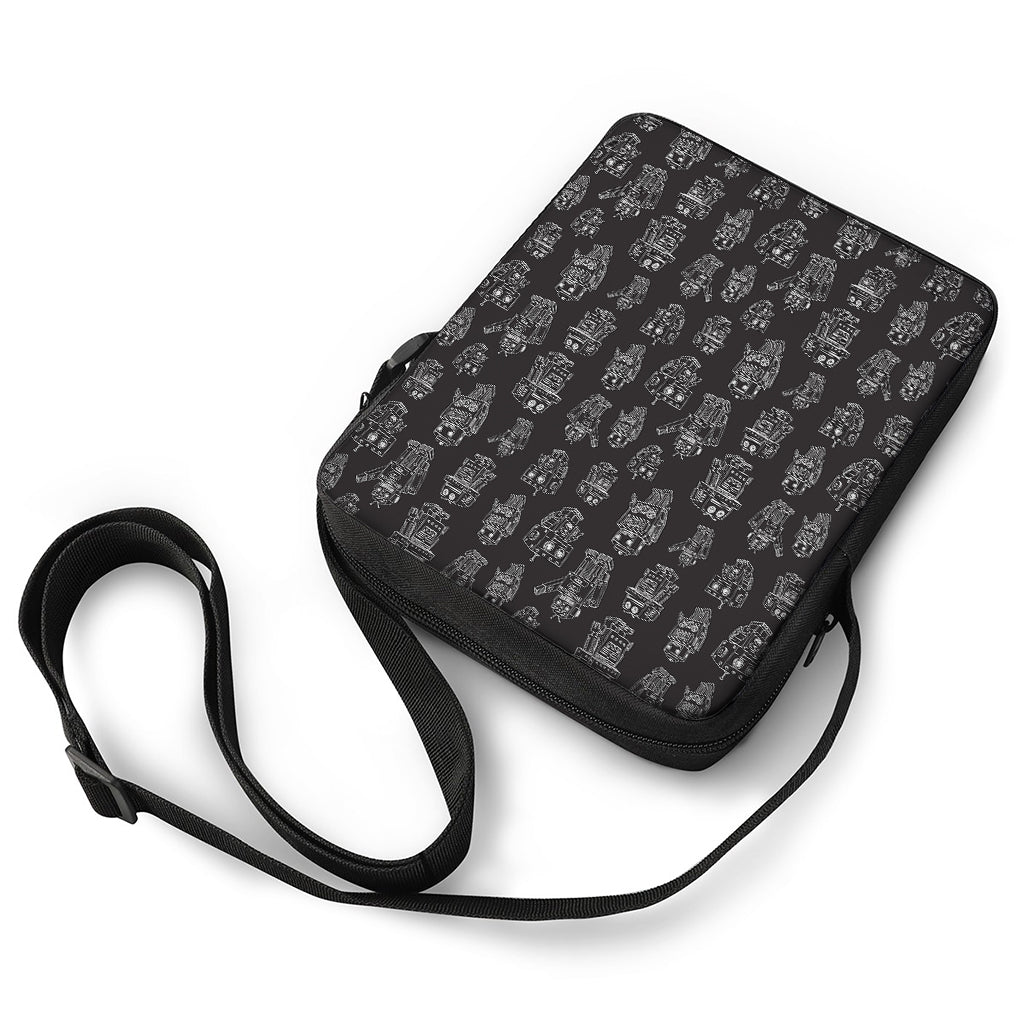 Black And White Robot Pattern Print Rectangular Crossbody Bag