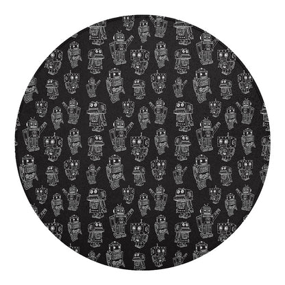 Black And White Robot Pattern Print Round Blanket