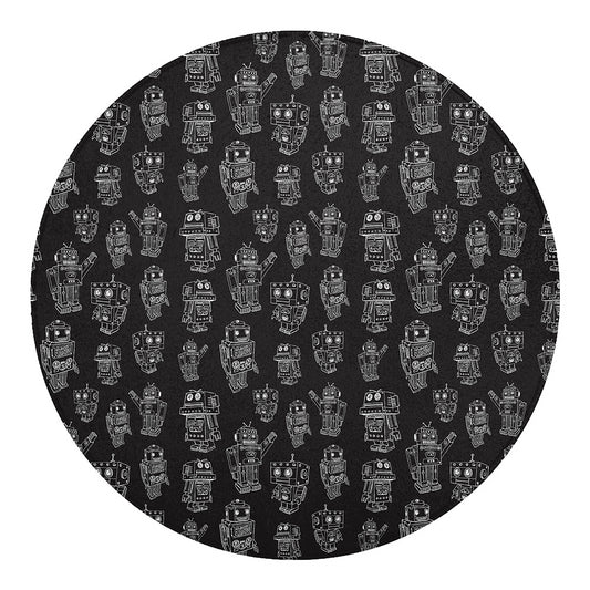 Black And White Robot Pattern Print Round Blanket