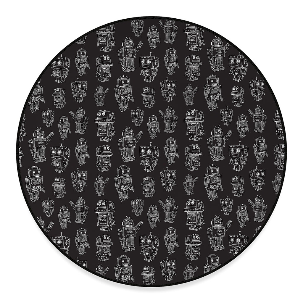Black And White Robot Pattern Print Round Floor Mat