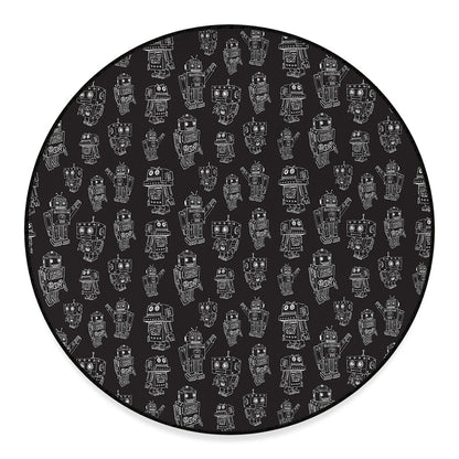 Black And White Robot Pattern Print Round Floor Mat