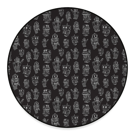 Black And White Robot Pattern Print Round Floor Mat