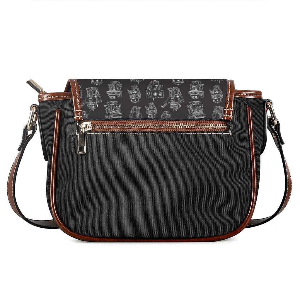 Black And White Robot Pattern Print Saddle Bag