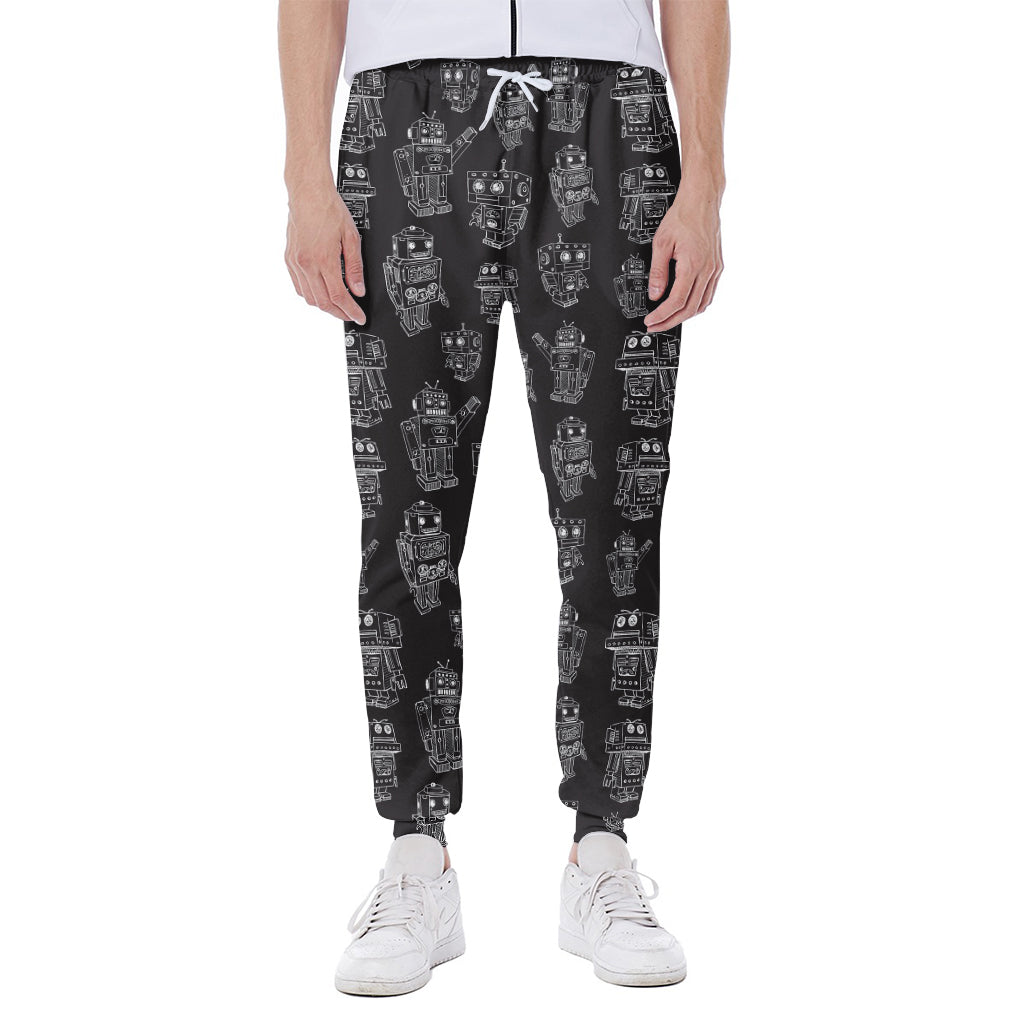 Black And White Robot Pattern Print Scuba Joggers