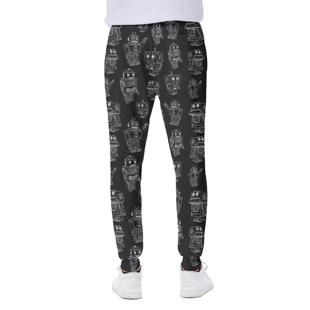 Black And White Robot Pattern Print Scuba Joggers