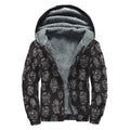 Black And White Robot Pattern Print Sherpa Lined Zip Up Hoodie