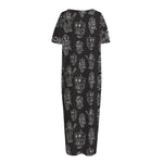 Black And White Robot Pattern Print Short Sleeve Long Nightdress