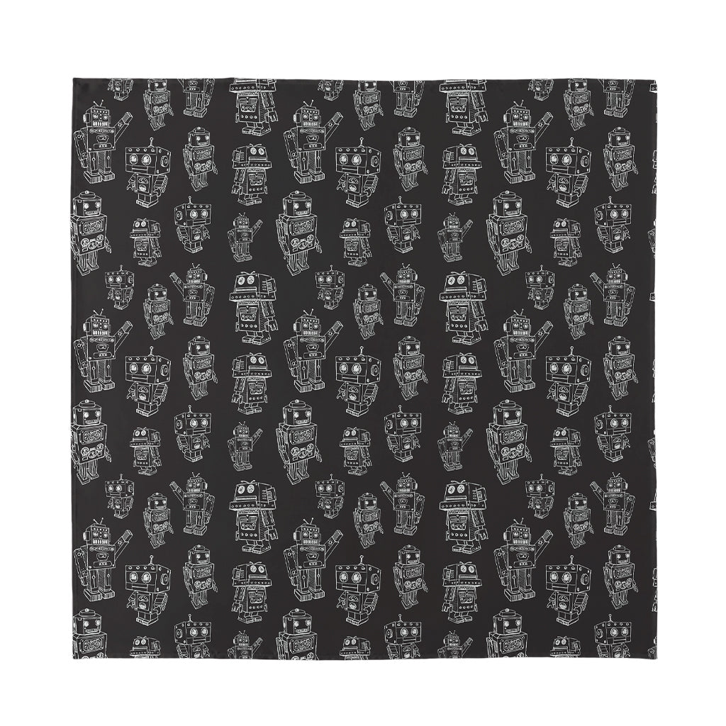 Black And White Robot Pattern Print Silk Bandana