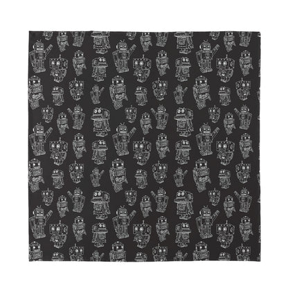 Black And White Robot Pattern Print Silk Bandana