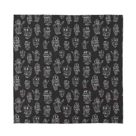 Black And White Robot Pattern Print Silk Bandana
