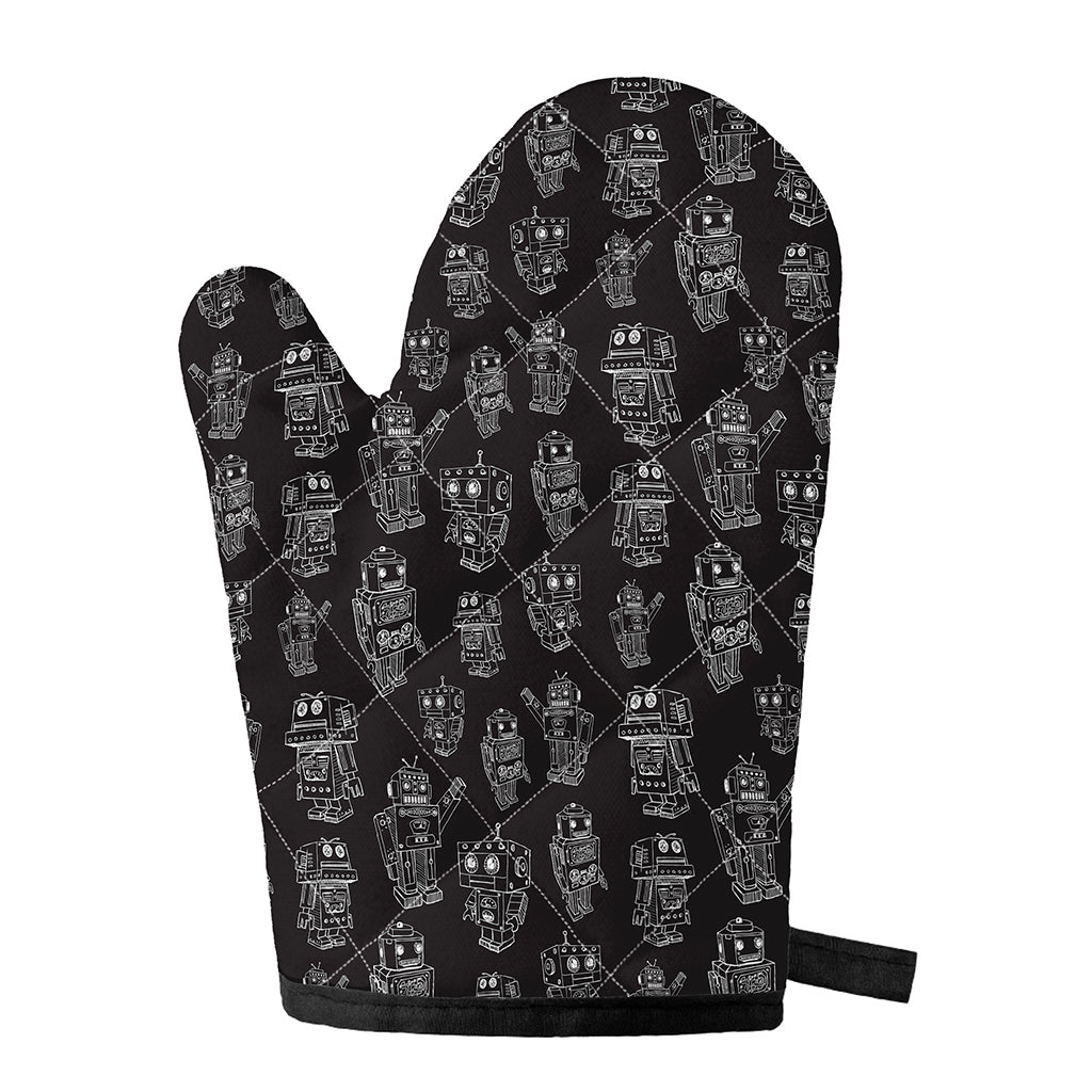 Black And White Robot Pattern Print Single Oven Mitt