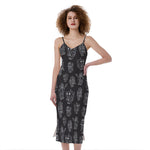Black And White Robot Pattern Print Slim Fit Midi Cami Dress