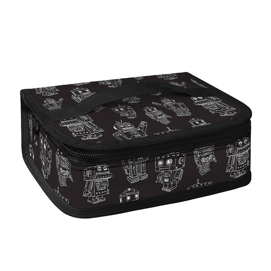 Black And White Robot Pattern Print Small Lunch Bag