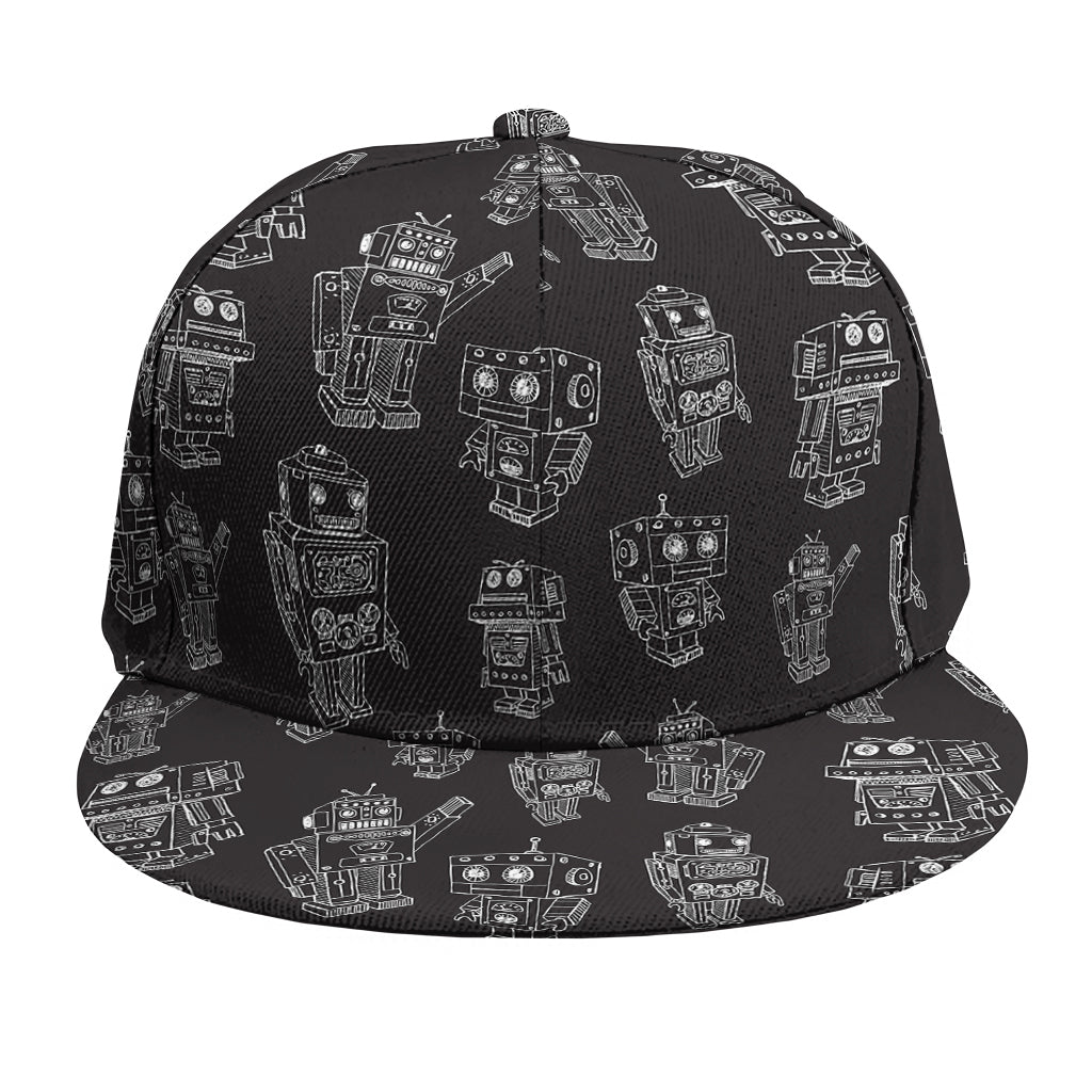 Black And White Robot Pattern Print Snapback Cap