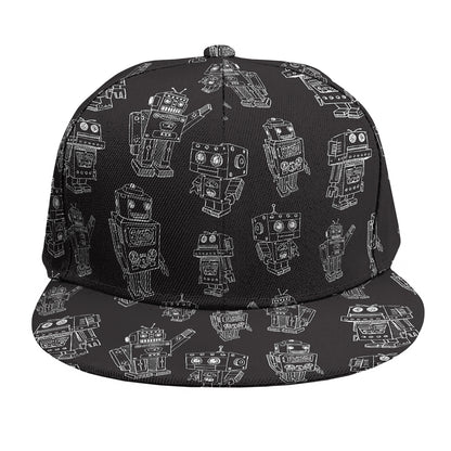 Black And White Robot Pattern Print Snapback Cap