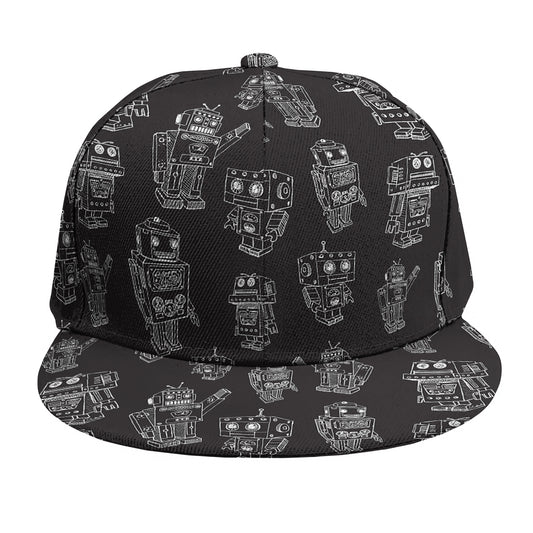 Black And White Robot Pattern Print Snapback Cap