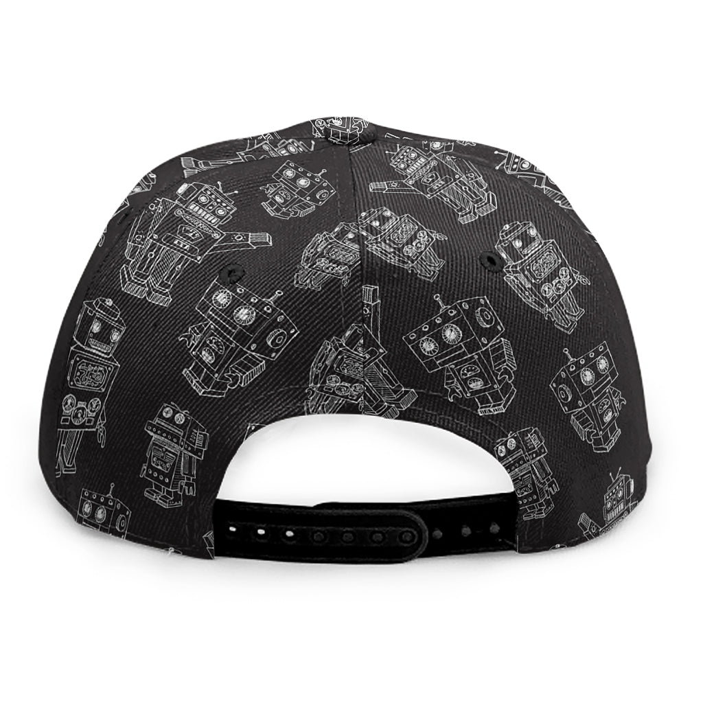 Black And White Robot Pattern Print Snapback Cap