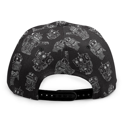 Black And White Robot Pattern Print Snapback Cap