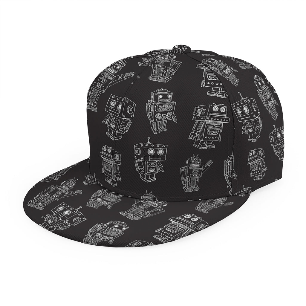 Black And White Robot Pattern Print Snapback Cap
