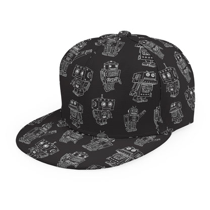 Black And White Robot Pattern Print Snapback Cap