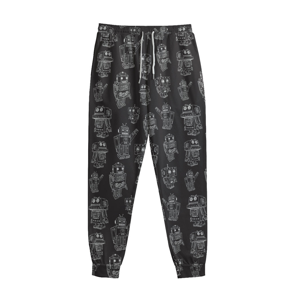 Black And White Robot Pattern Print Sweatpants