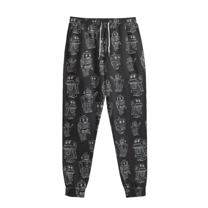 Black And White Robot Pattern Print Sweatpants