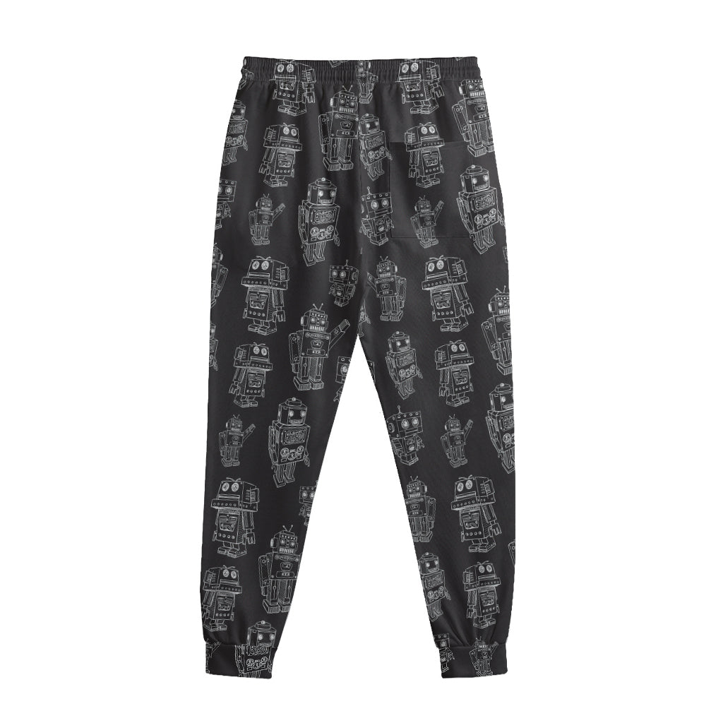 Black And White Robot Pattern Print Sweatpants