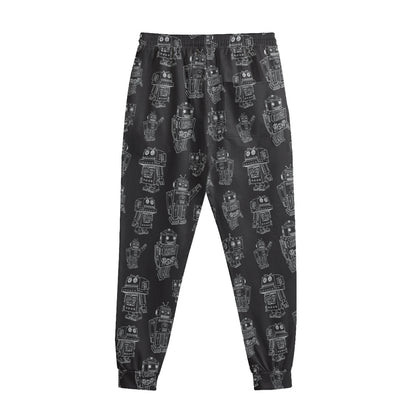 Black And White Robot Pattern Print Sweatpants