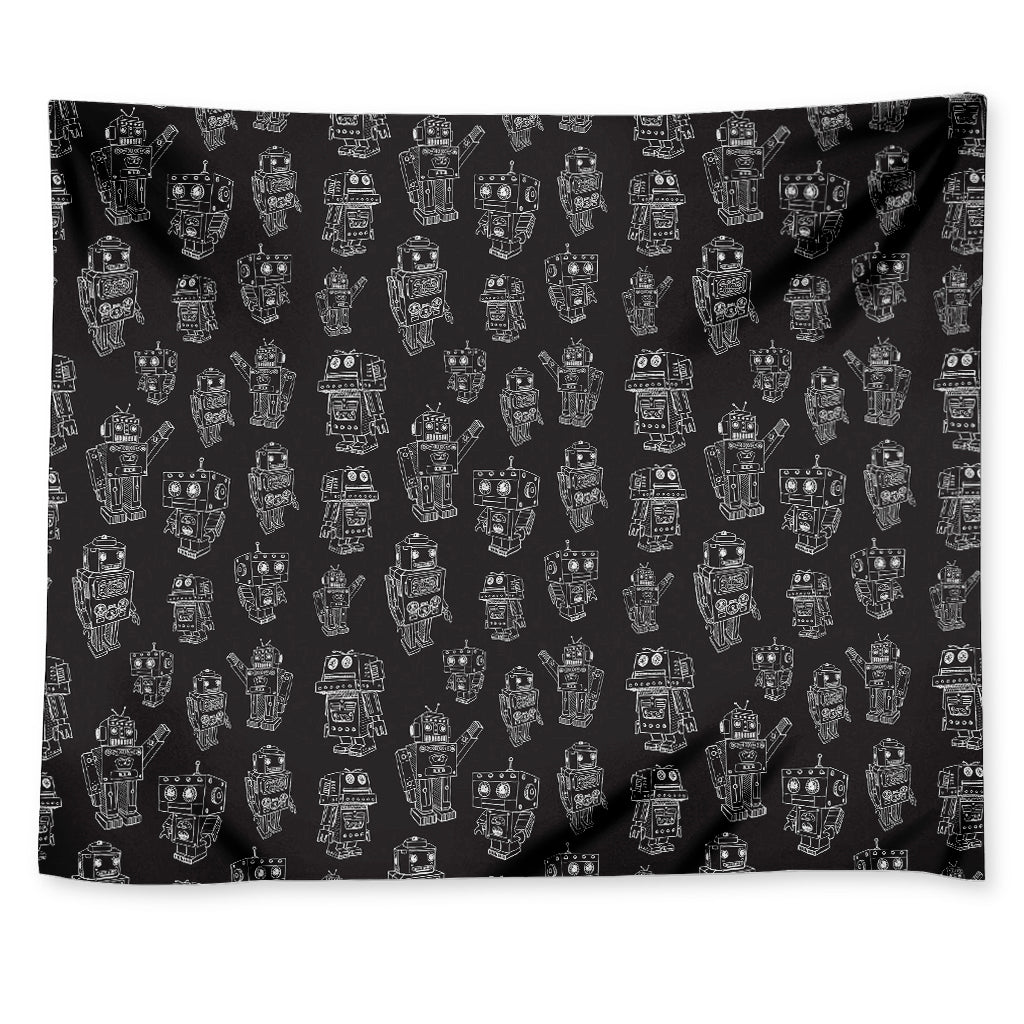 Black And White Robot Pattern Print Tapestry