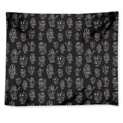 Black And White Robot Pattern Print Tapestry