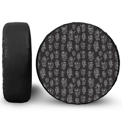 Black And White Robot Pattern Print Tire Cover