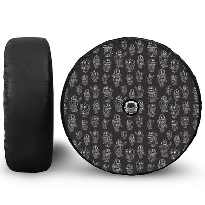 Black And White Robot Pattern Print Tire Cover With Camera Hole