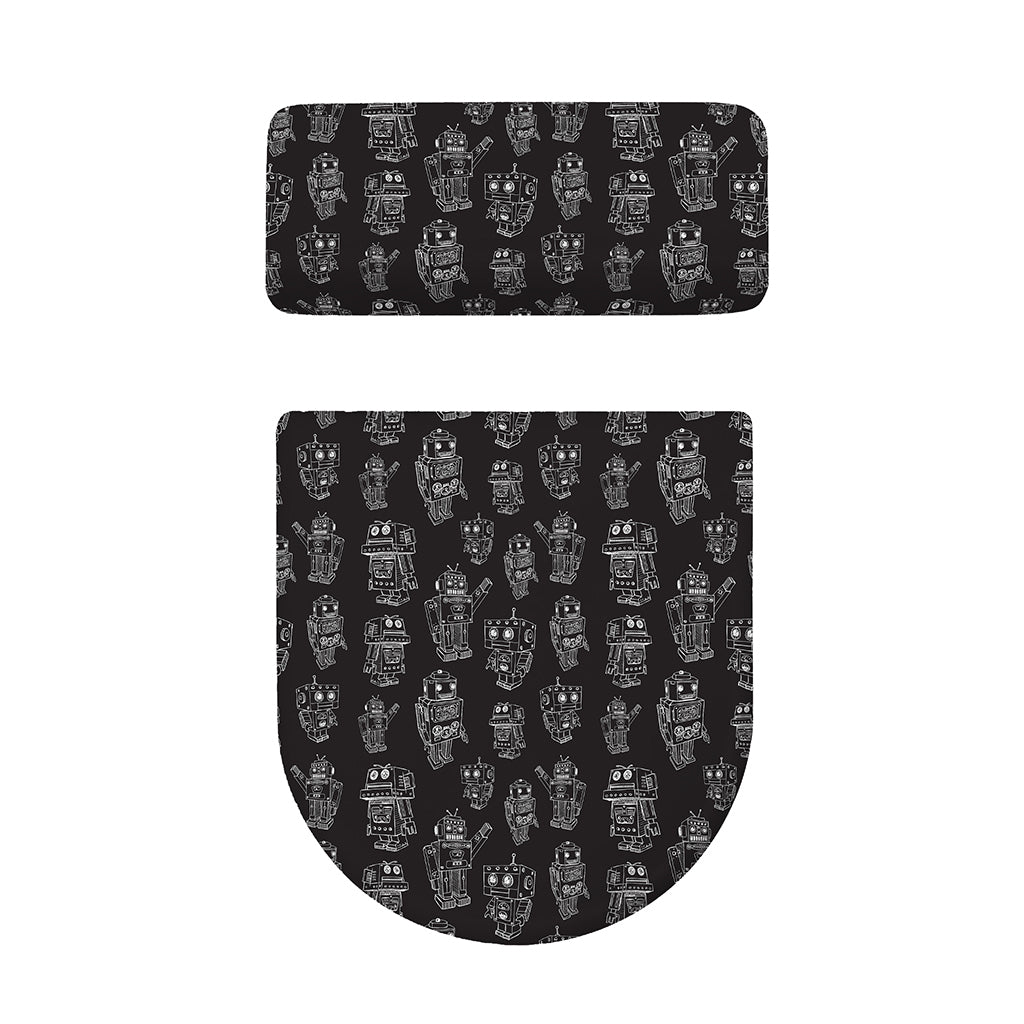 Black And White Robot Pattern Print Toilet Lid And Tank Cover Set