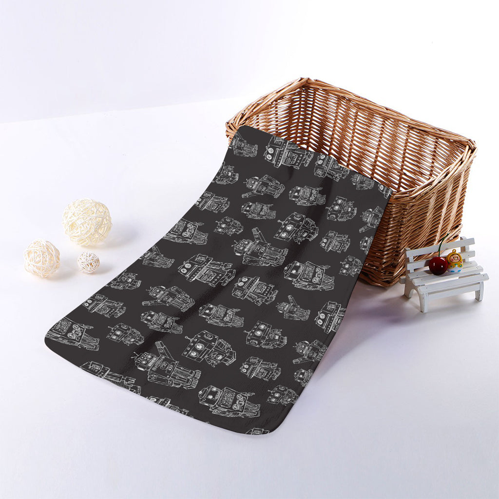 Black And White Robot Pattern Print Towel