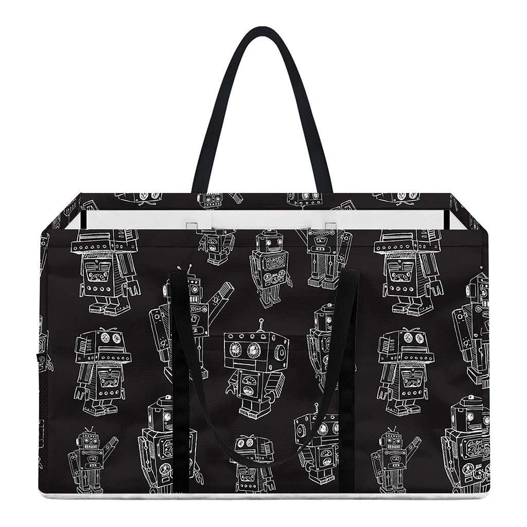 Black And White Robot Pattern Print Utility Tote Bag
