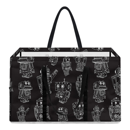 Black And White Robot Pattern Print Utility Tote Bag
