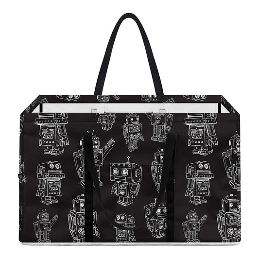 Black And White Robot Pattern Print Utility Tote Bag