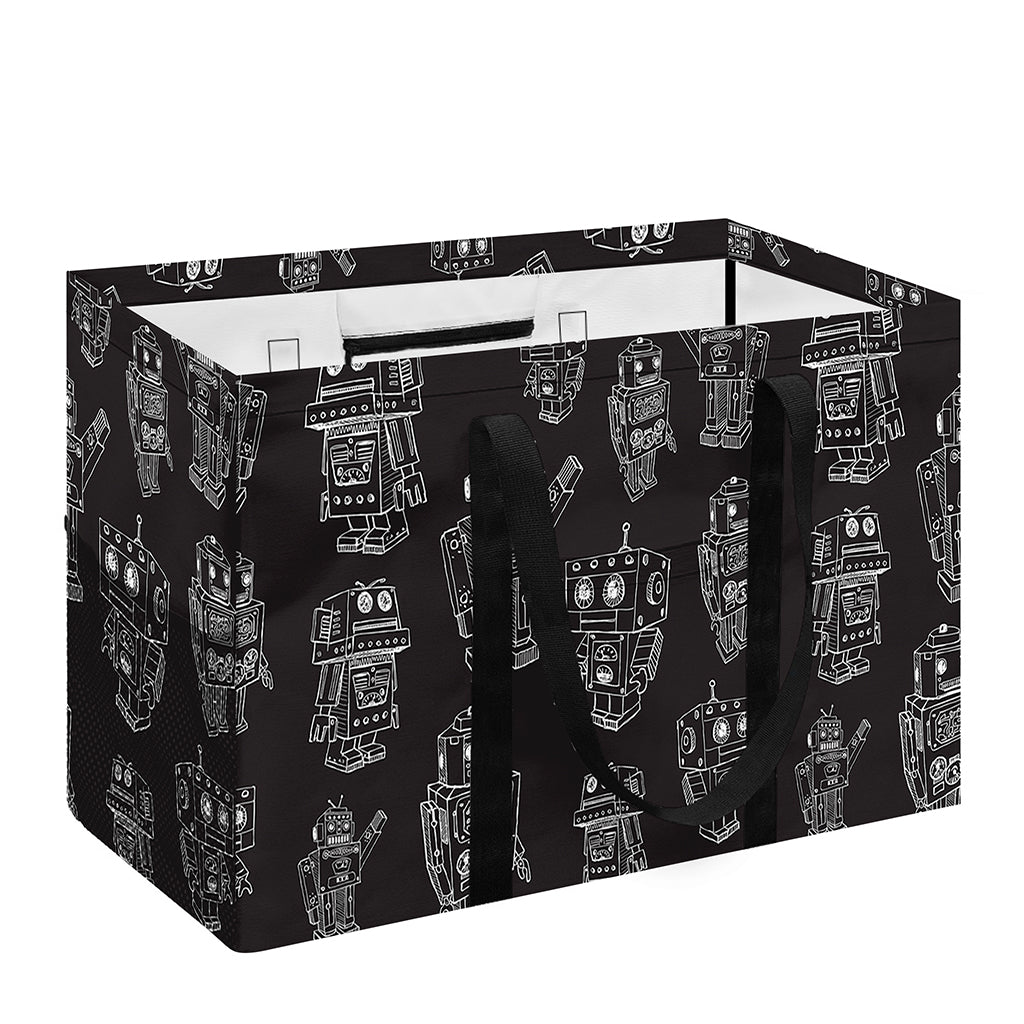 Black And White Robot Pattern Print Utility Tote Bag